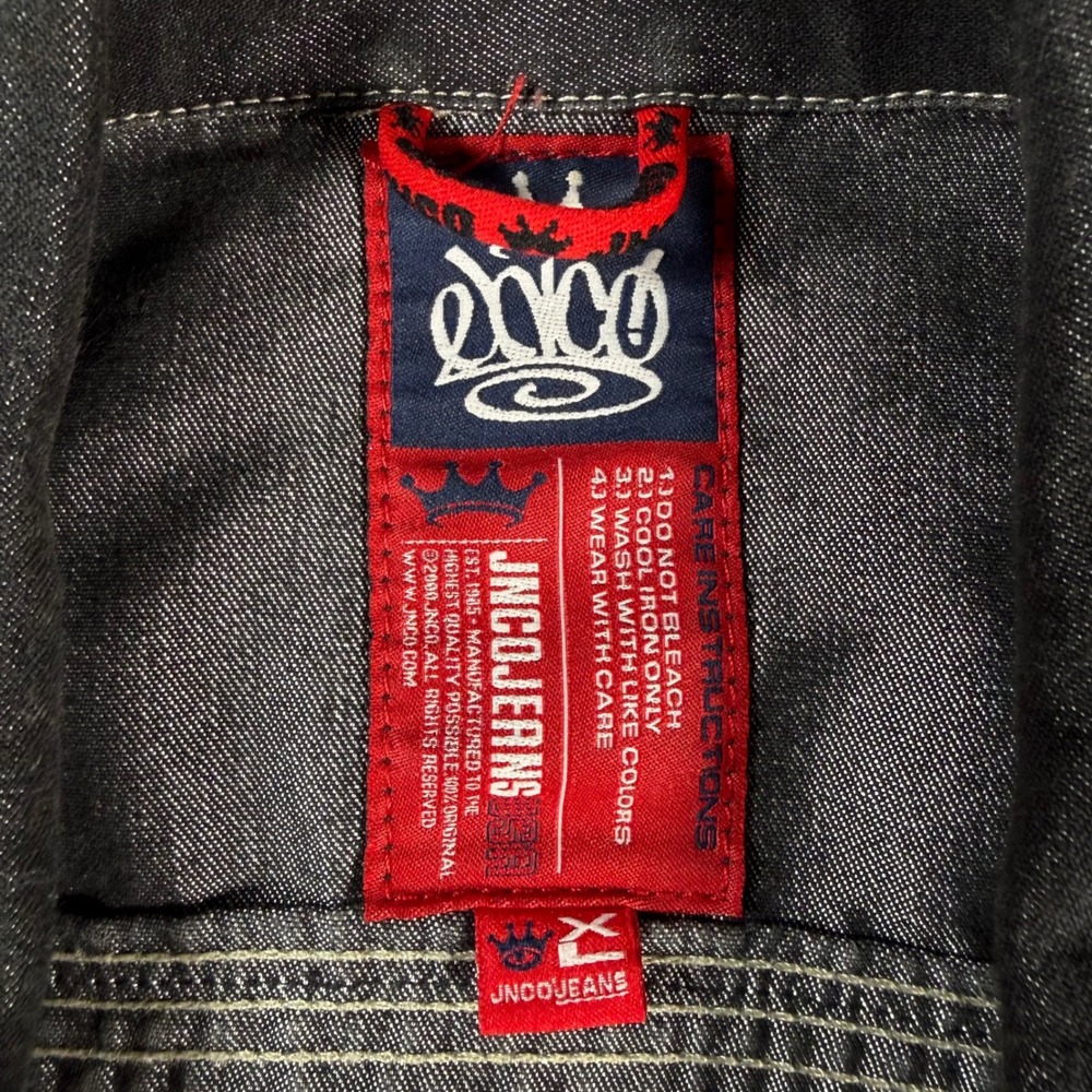 JNCO Jeans Vintage Denim Trucker Jacket Mens XL Black Contrast Stitch USA Made - Picture 5 of 9